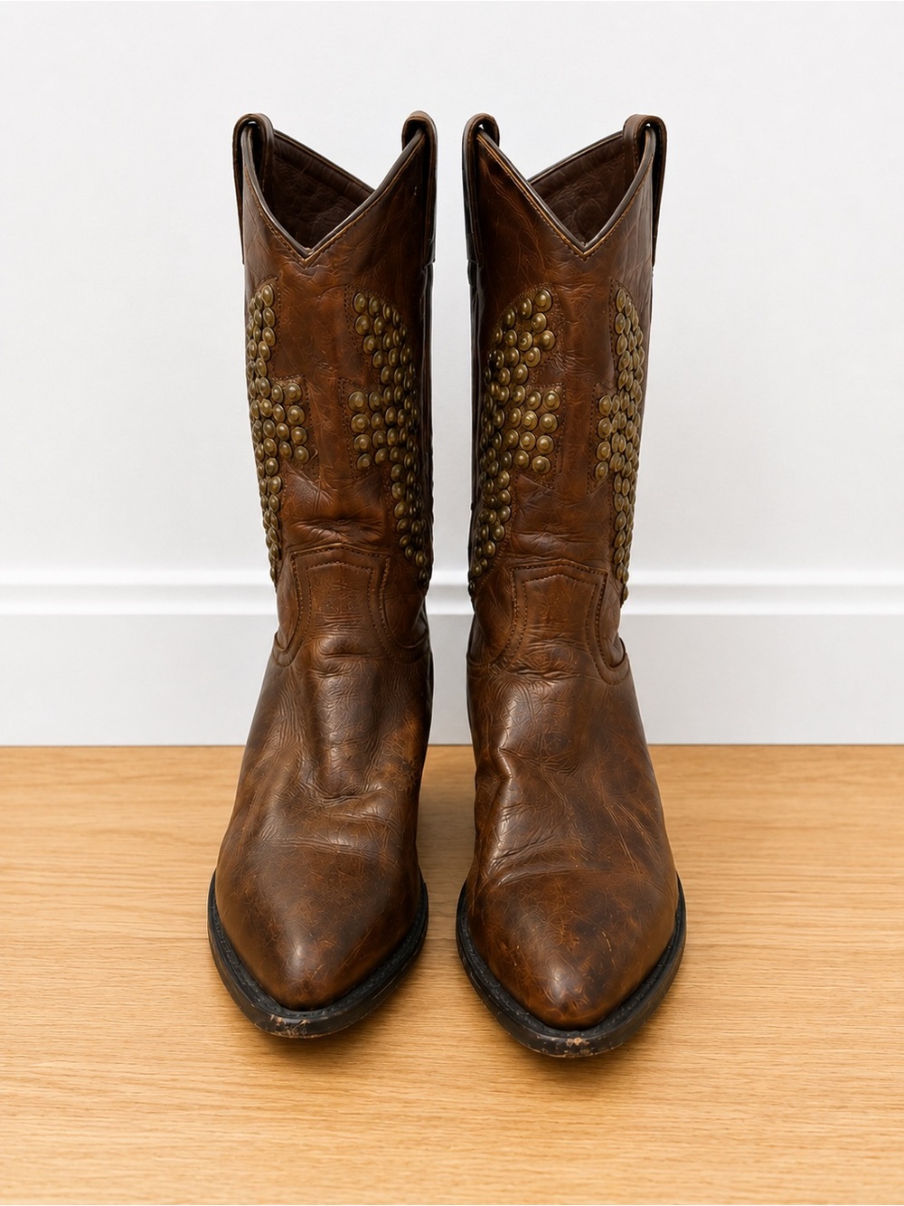 Frye Brown Leather Studded Western Boots